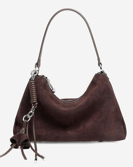 Renzo – Women's Suede Hobo Bag with Coiled Leather Detail & Tassel Charm