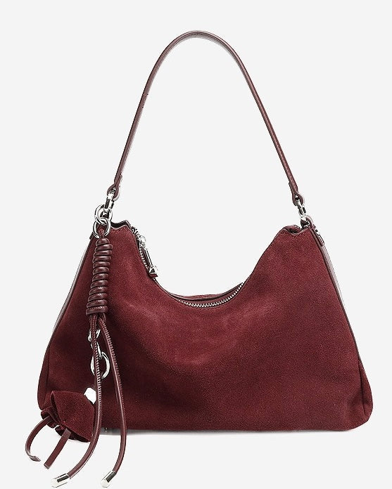 Renzo – Women's Suede Hobo Bag with Coiled Leather Detail & Tassel Charm