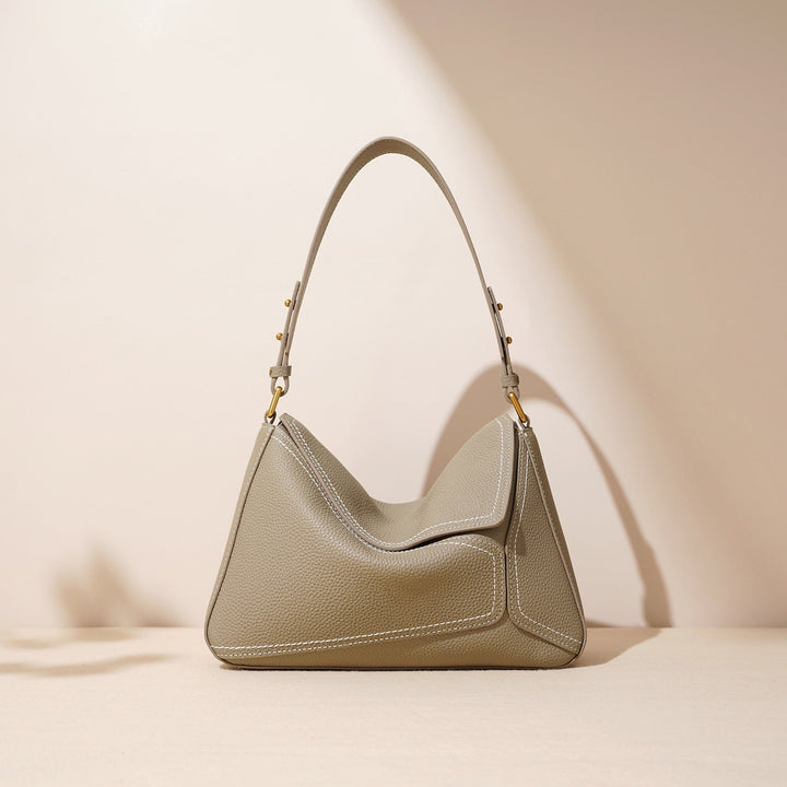 Dalloz – Women's Leather Shoulder Bag with Geometric Panelled Flap Detail