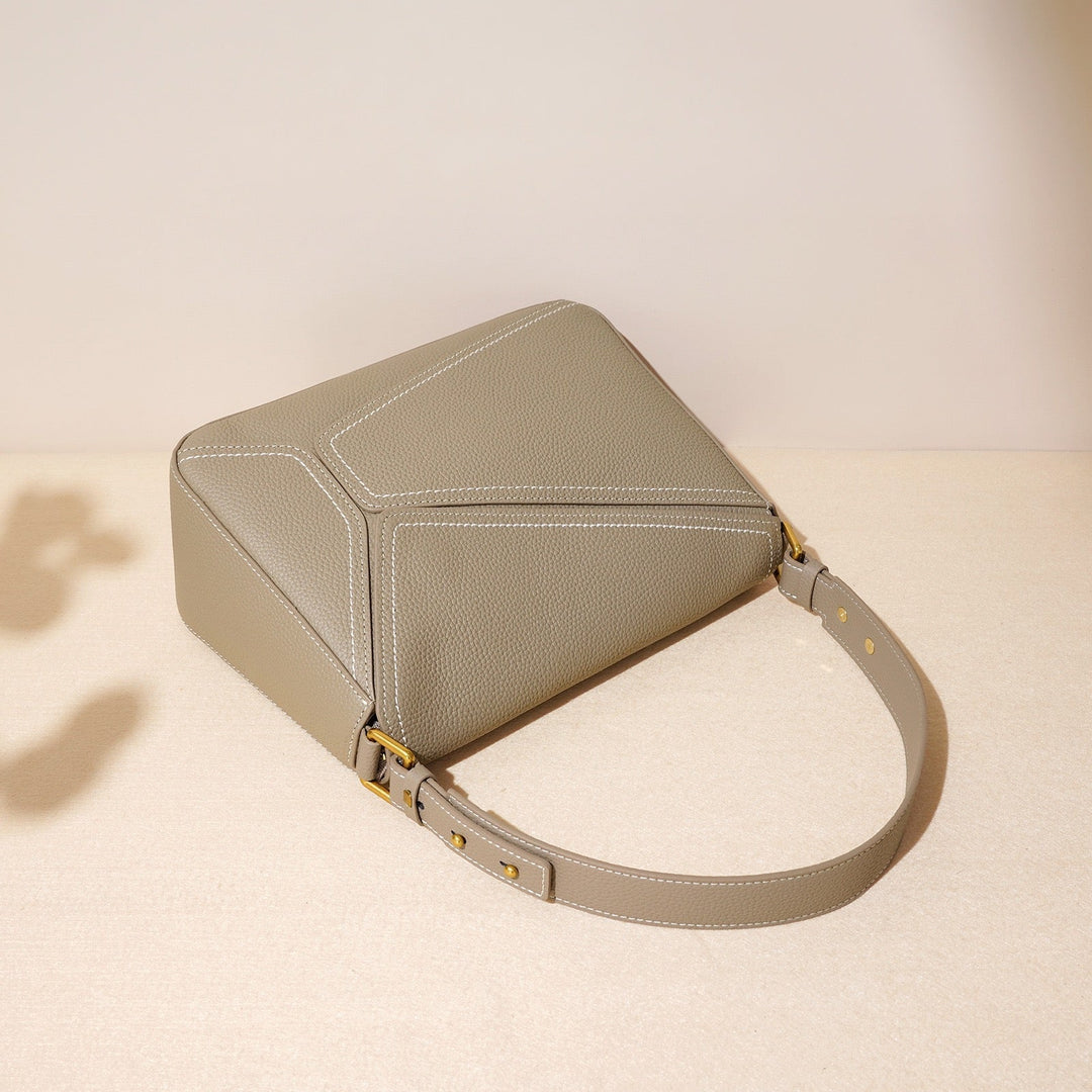 Dalloz – Women's Leather Shoulder Bag with Geometric Panelled Flap Detail