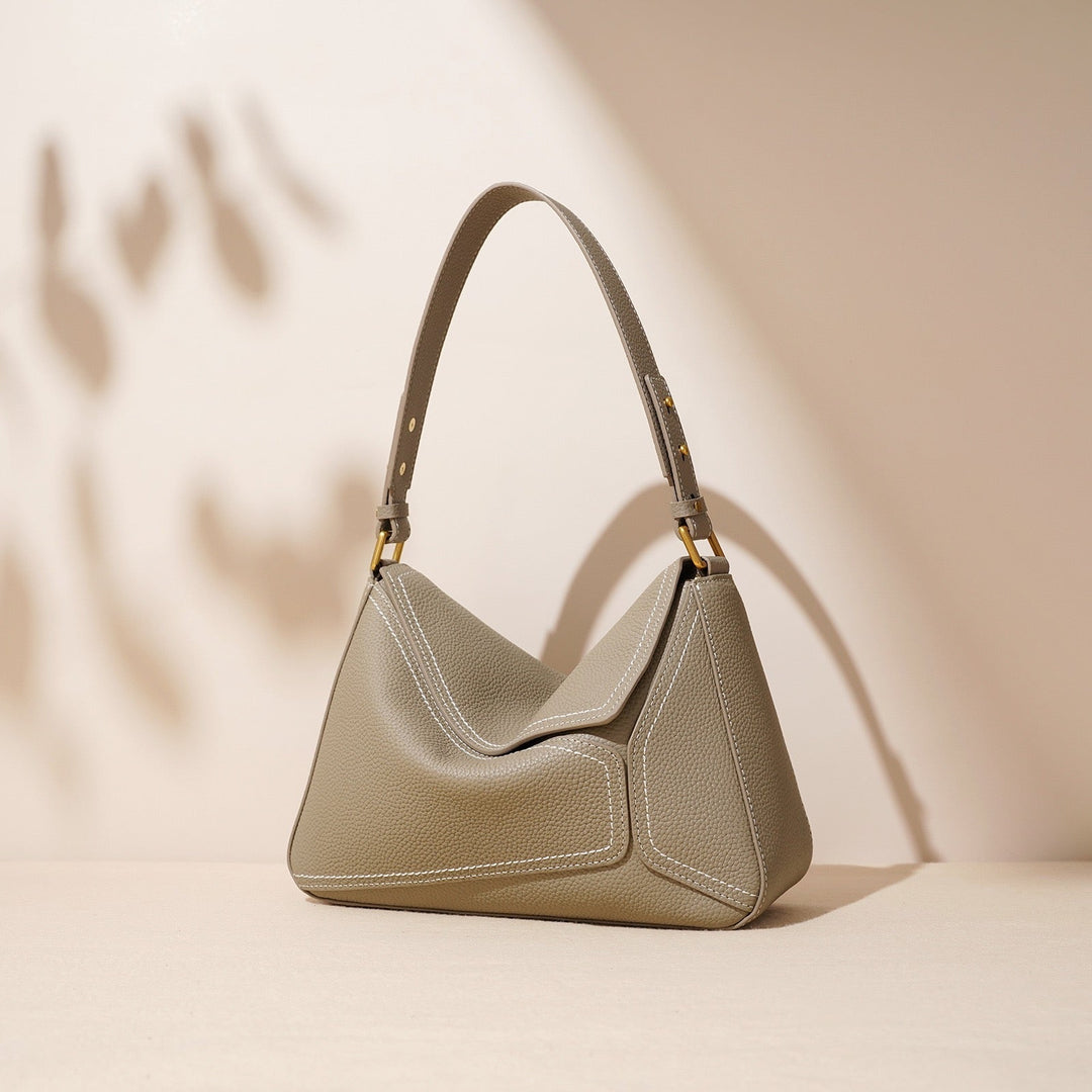 Dalloz – Women's Leather Shoulder Bag with Geometric Panelled Flap Detail