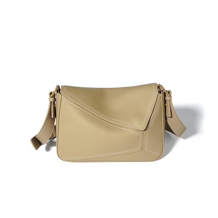 Dalloz – Women's Leather Shoulder Bag with Geometric Panelled Flap Detail
