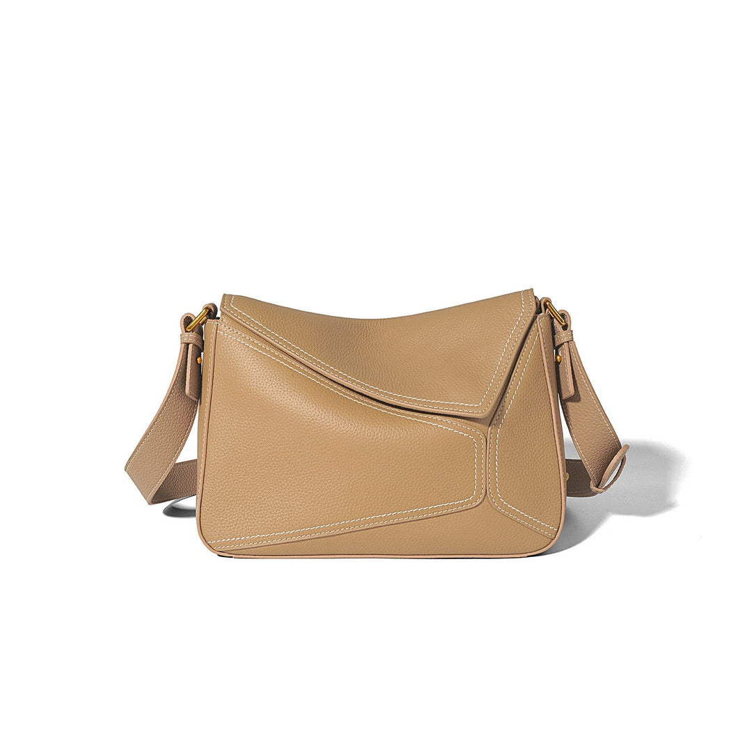 Dalloz – Women's Leather Shoulder Bag with Geometric Panelled Flap Detail