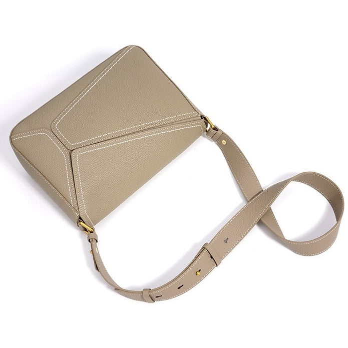 Dalloz – Women's Leather Shoulder Bag with Geometric Panelled Flap Detail