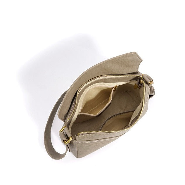 Dalloz – Women's Leather Shoulder Bag with Geometric Panelled Flap Detail
