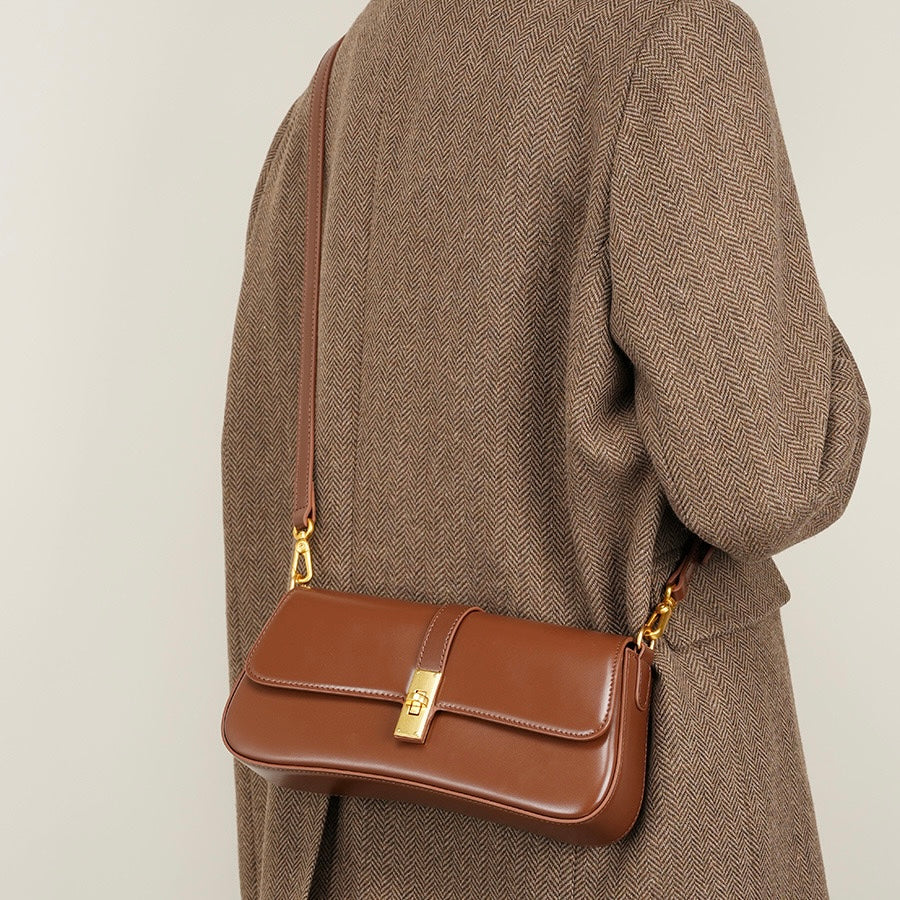 Roux – Women's Baguette Bag With Gold Turn-Lock Closure