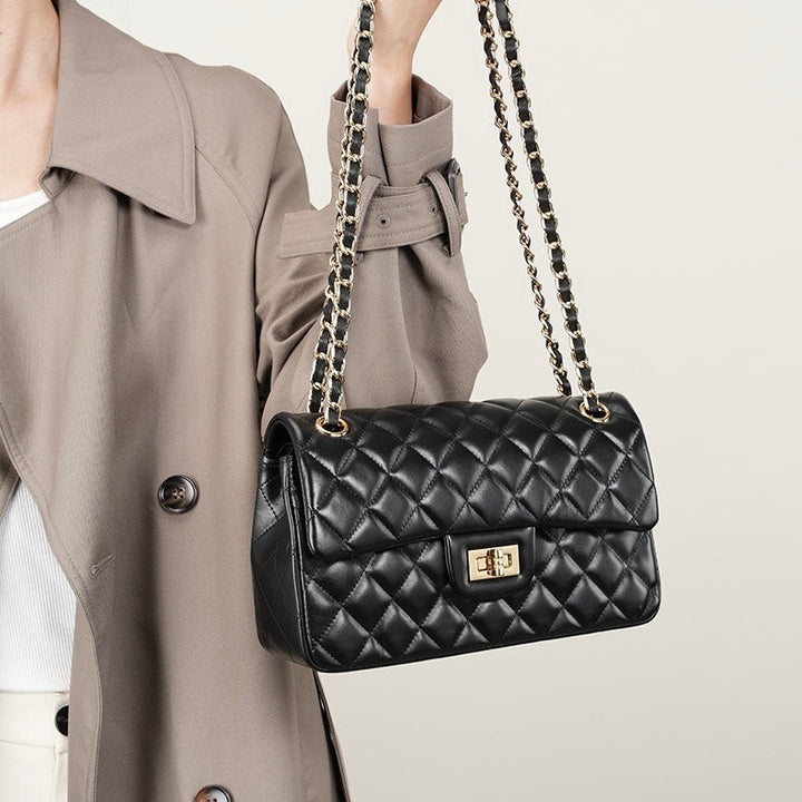 Lena – Quilted Chain Crossbody Bag, Classic Shoulder Purse with Turn-Lock Closure