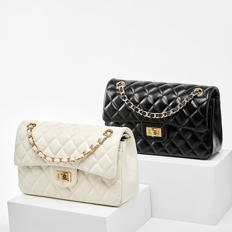 Lena – Quilted Chain Crossbody Bag, Classic Shoulder Purse with Turn-Lock Closure