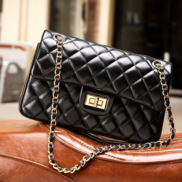 Lena – Quilted Chain Crossbody Bag, Classic Shoulder Purse with Turn-Lock Closure