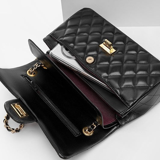Lena – Quilted Chain Crossbody Bag, Classic Shoulder Purse with Turn-Lock Closure
