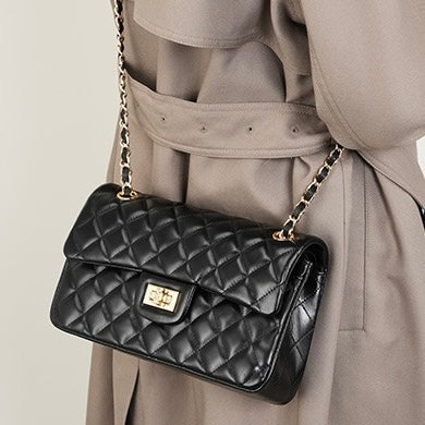 Lena – Quilted Chain Crossbody Bag, Classic Shoulder Purse with Turn-Lock Closure