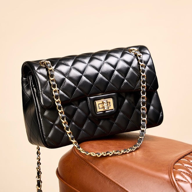 Lena – Quilted Chain Crossbody Bag, Classic Shoulder Purse with Turn-Lock Closure