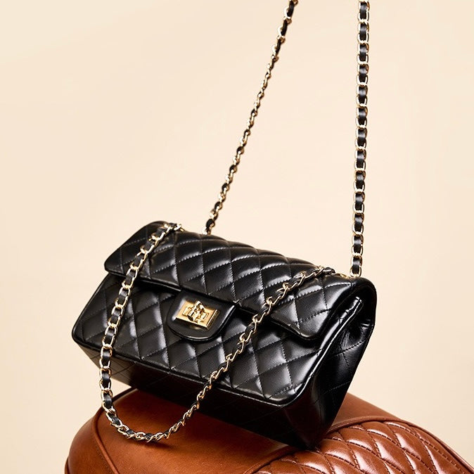 Lena – Quilted Chain Crossbody Bag, Classic Shoulder Purse with Turn-Lock Closure
