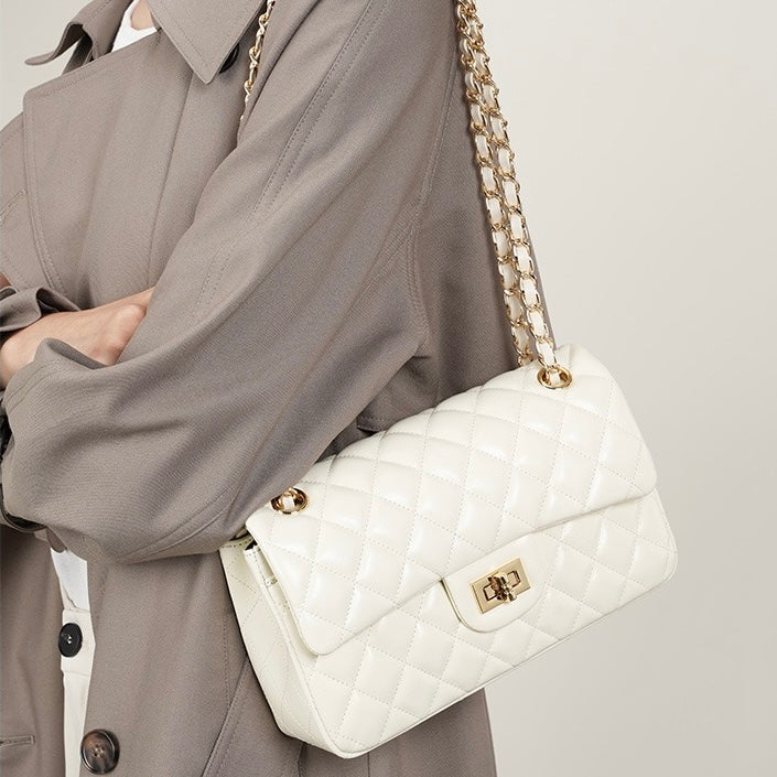 Lena – Quilted Chain Crossbody Bag, Classic Shoulder Purse with Turn-Lock Closure