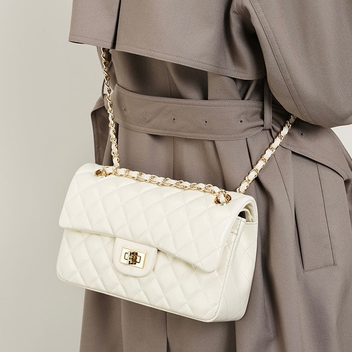 Lena – Quilted Chain Crossbody Bag, Classic Shoulder Purse with Turn-Lock Closure