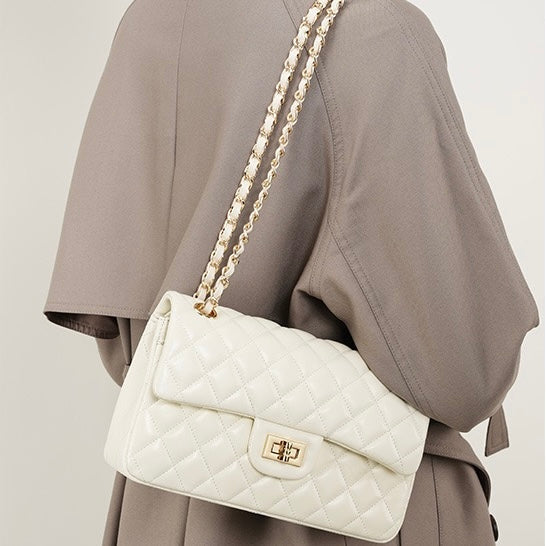 Lena – Quilted Chain Crossbody Bag, Classic Shoulder Purse with Turn-Lock Closure