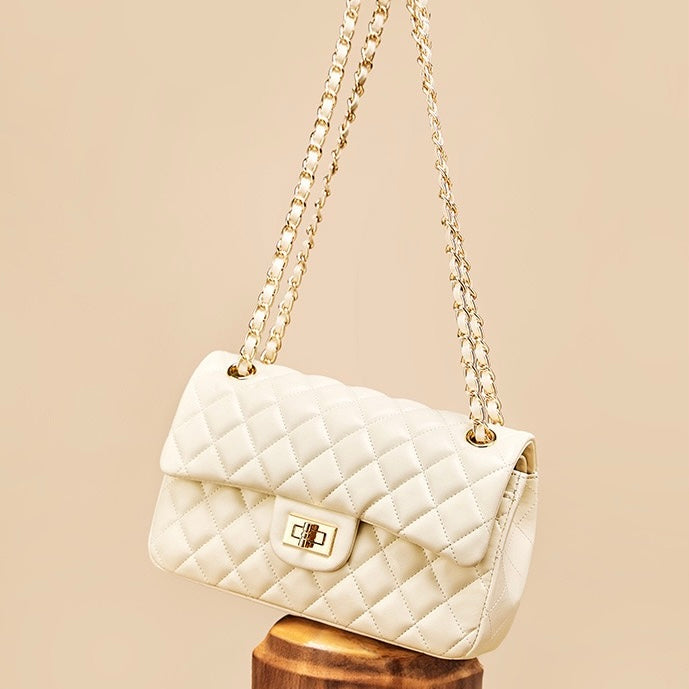 Lena – Quilted Chain Crossbody Bag, Classic Shoulder Purse with Turn-Lock Closure