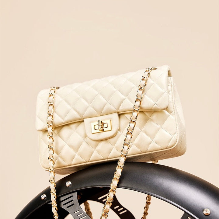 Lena – Quilted Chain Crossbody Bag, Classic Shoulder Purse with Turn-Lock Closure