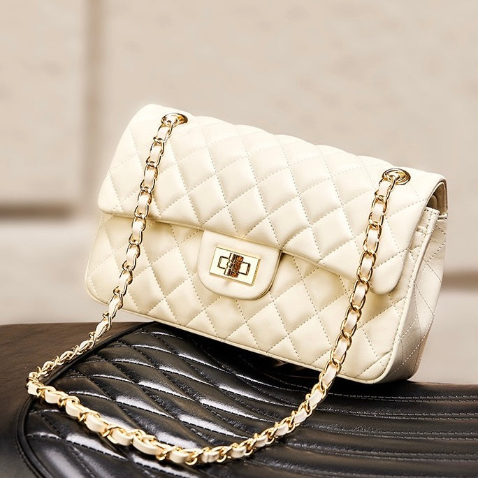 Lena – Quilted Chain Crossbody Bag, Classic Shoulder Purse with Turn-Lock Closure