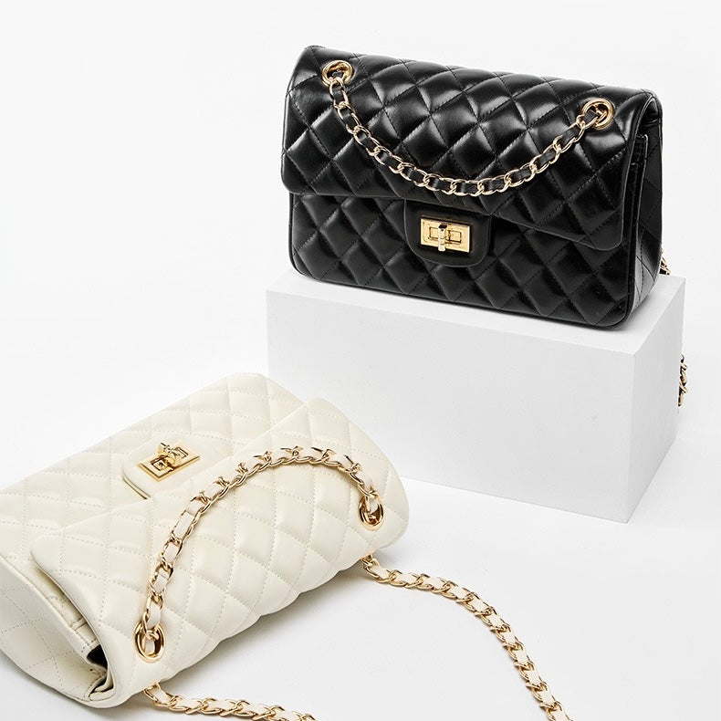 Lena – Quilted Chain Crossbody Bag, Classic Shoulder Purse with Turn-Lock Closure