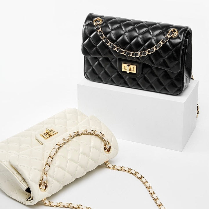 Lena – Quilted Chain Crossbody Bag, Classic Shoulder Purse with Turn-Lock Closure