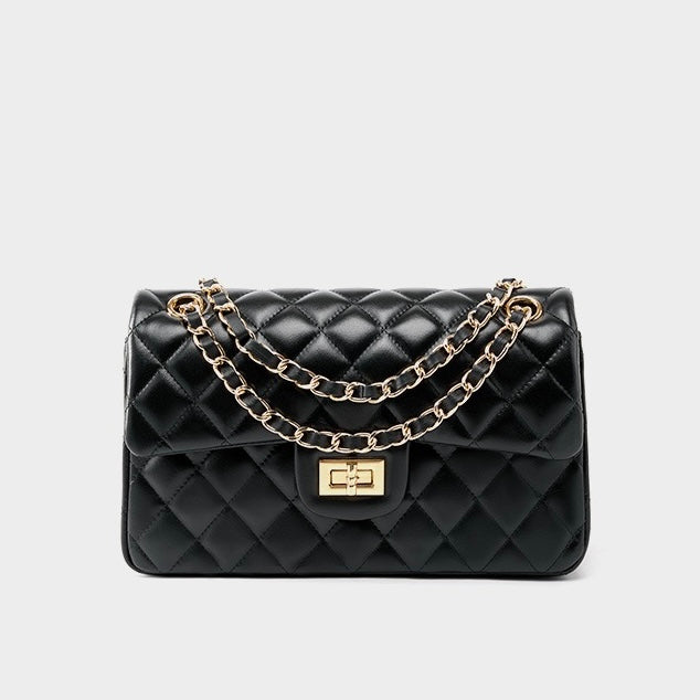 Lena – Quilted Chain Crossbody Bag, Classic Shoulder Purse with Turn-Lock Closure