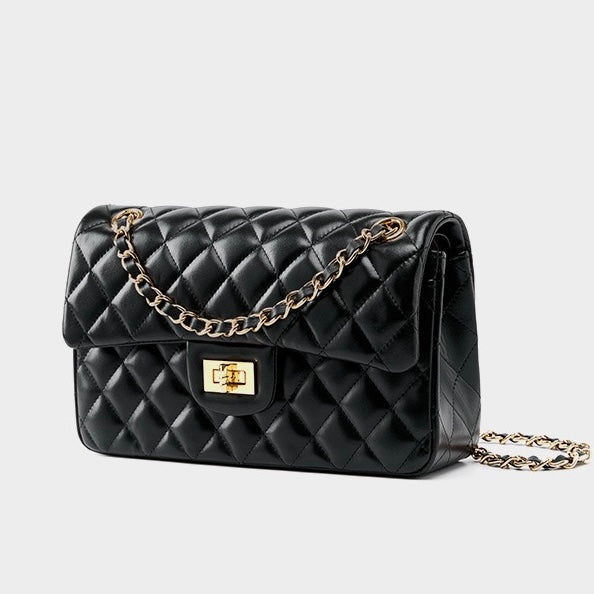 Lena – Quilted Chain Crossbody Bag, Classic Shoulder Purse with Turn-Lock Closure