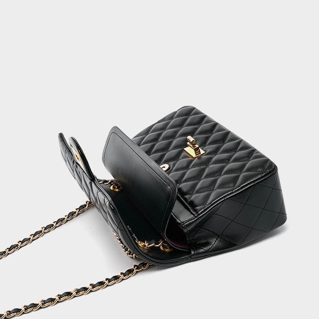 Lena – Quilted Chain Crossbody Bag, Classic Shoulder Purse with Turn-Lock Closure