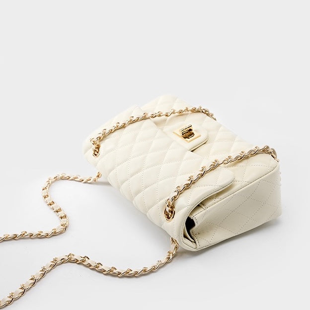 Lena – Quilted Chain Crossbody Bag, Classic Shoulder Purse with Turn-Lock Closure