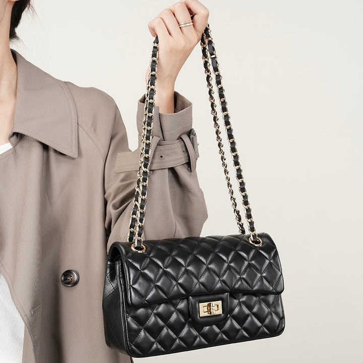 Lena – Quilted Chain Crossbody Bag, Classic Shoulder Purse with Turn-Lock Closure
