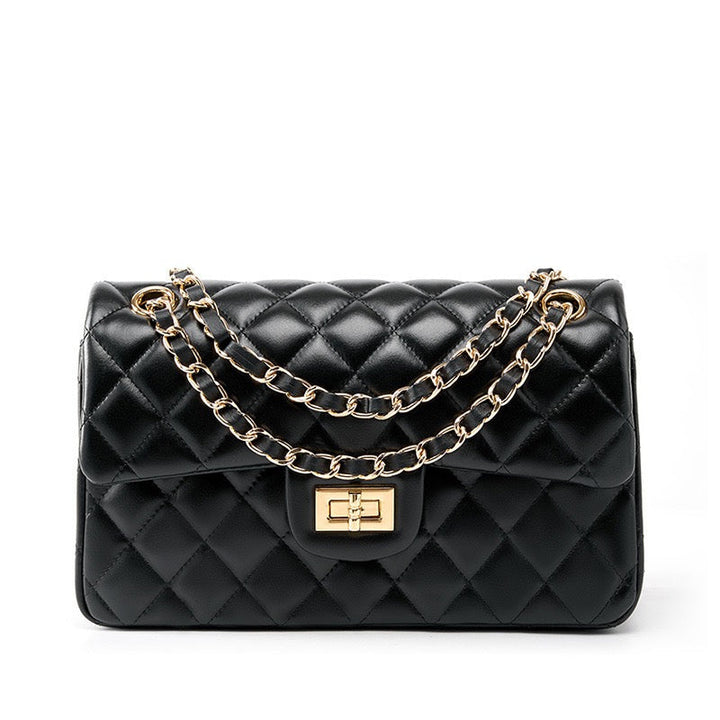 Lena – Quilted Chain Crossbody Bag, Classic Shoulder Purse with Turn-Lock Closure