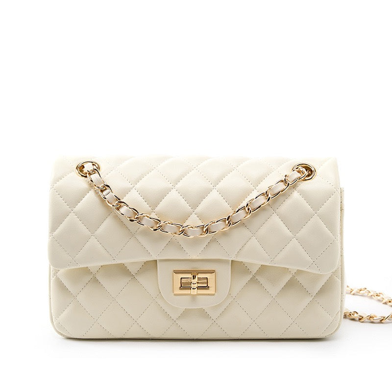 Lena – Quilted Chain Crossbody Bag, Classic Shoulder Purse with Turn-Lock Closure