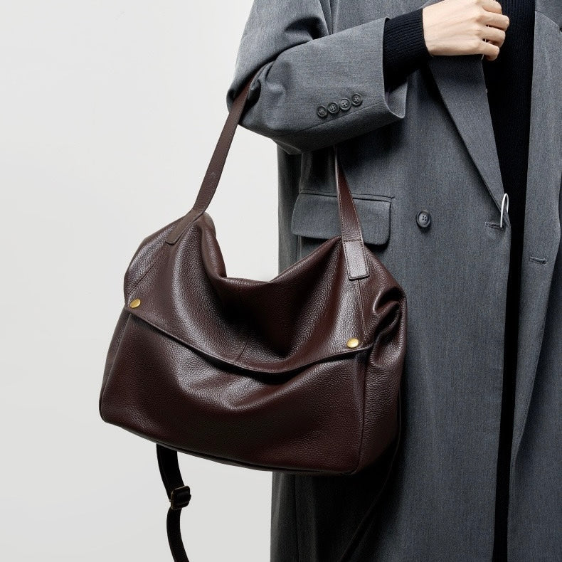 Harlow – Large Leather Hobo Bag, Women's Oversized Shoulder Bag with Crossbody Strap & Front Pocket