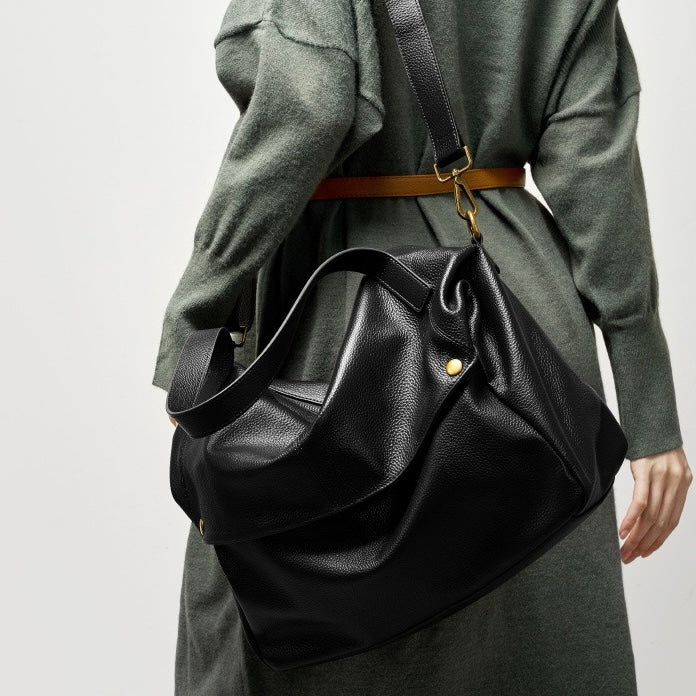 Harlow – Large Leather Hobo Bag, Women's Oversized Shoulder Bag with Crossbody Strap & Front Pocket