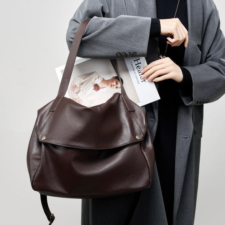 Harlow – Large Leather Hobo Bag, Women's Oversized Shoulder Bag with Crossbody Strap & Front Pocket
