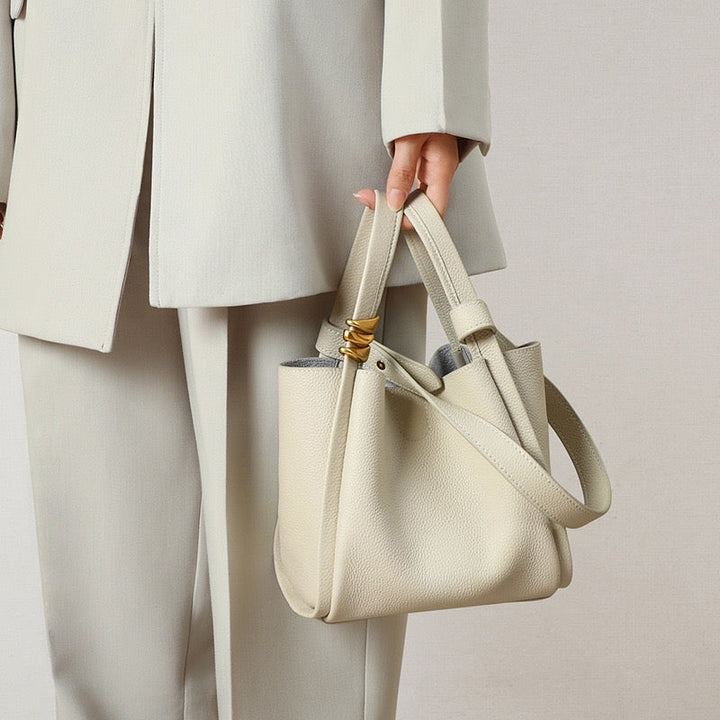 Nico – Women's Bucket Bag Small Shoulder Purse With Gold Ring Detail & Interior Pouch