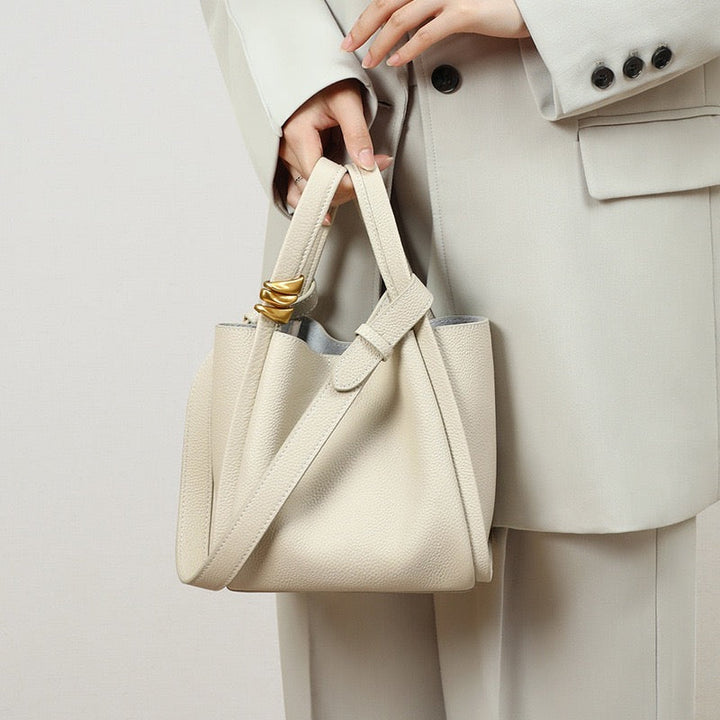 Nico – Women's Bucket Bag Small Shoulder Purse With Gold Ring Detail & Interior Pouch
