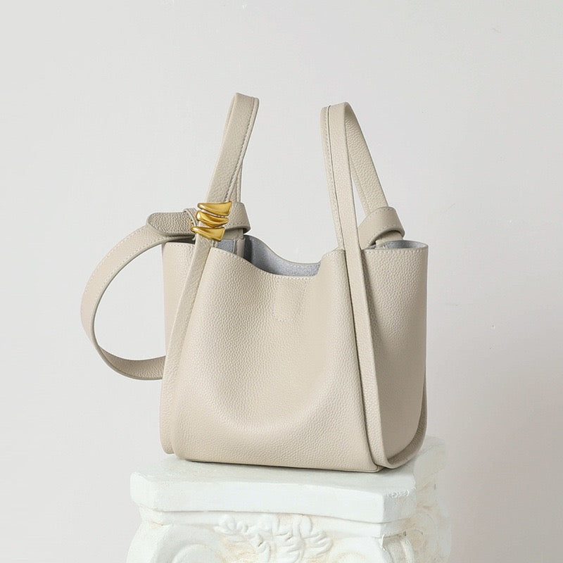 Nico – Women's Bucket Bag Small Shoulder Purse With Gold Ring Detail & Interior Pouch