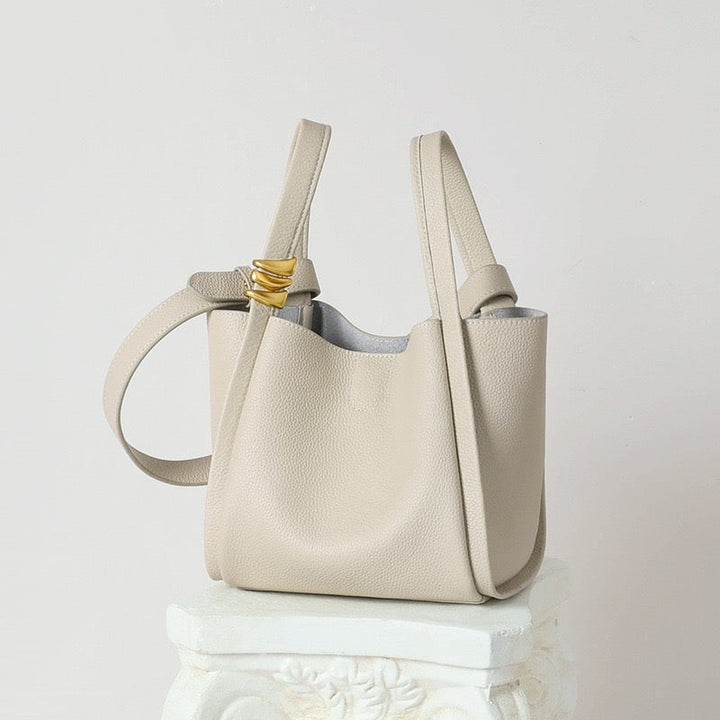 Nico – Women's Bucket Bag Small Shoulder Purse With Gold Ring Detail & Interior Pouch