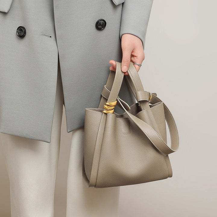 Nico – Women's Bucket Bag Small Shoulder Purse With Gold Ring Detail & Interior Pouch