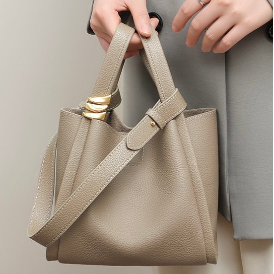 Nico – Women's Bucket Bag Small Shoulder Purse With Gold Ring Detail & Interior Pouch