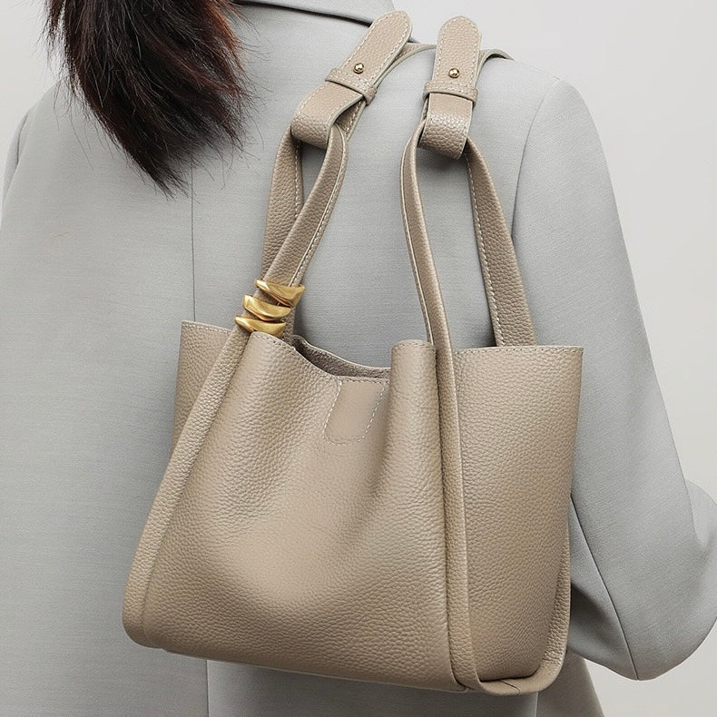 Nico – Women's Bucket Bag Small Shoulder Purse With Gold Ring Detail & Interior Pouch