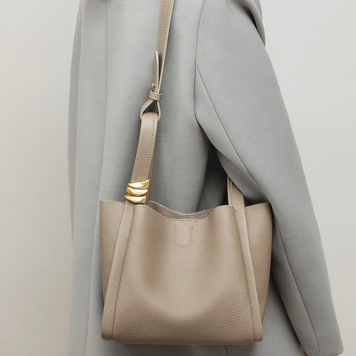 Nico – Women's Bucket Bag Small Shoulder Purse With Gold Ring Detail & Interior Pouch