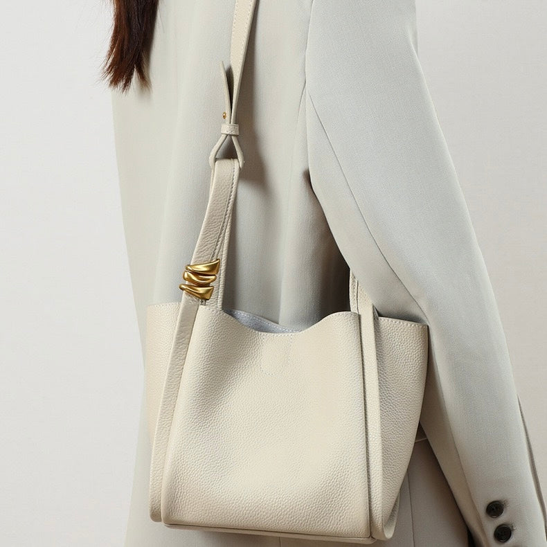Nico – Women's Bucket Bag Small Shoulder Purse With Gold Ring Detail & Interior Pouch