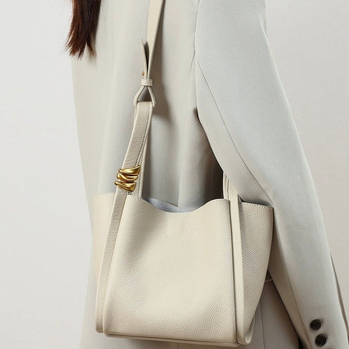 Nico – Women's Bucket Bag Small Shoulder Purse With Gold Ring Detail & Interior Pouch