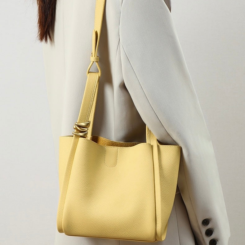 Nico – Women's Bucket Bag Small Shoulder Purse With Gold Ring Detail & Interior Pouch
