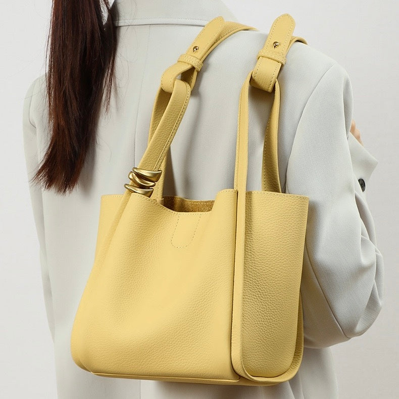 Nico – Women's Bucket Bag Small Shoulder Purse With Gold Ring Detail & Interior Pouch