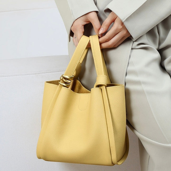 Nico – Women's Bucket Bag Small Shoulder Purse With Gold Ring Detail & Interior Pouch