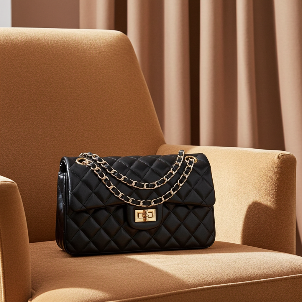 Lena – Quilted Chain Crossbody Bag, Classic Shoulder Purse with Turn-Lock Closure