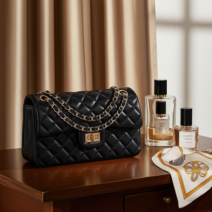 Lena – Quilted Chain Crossbody Bag, Classic Shoulder Purse with Turn-Lock Closure